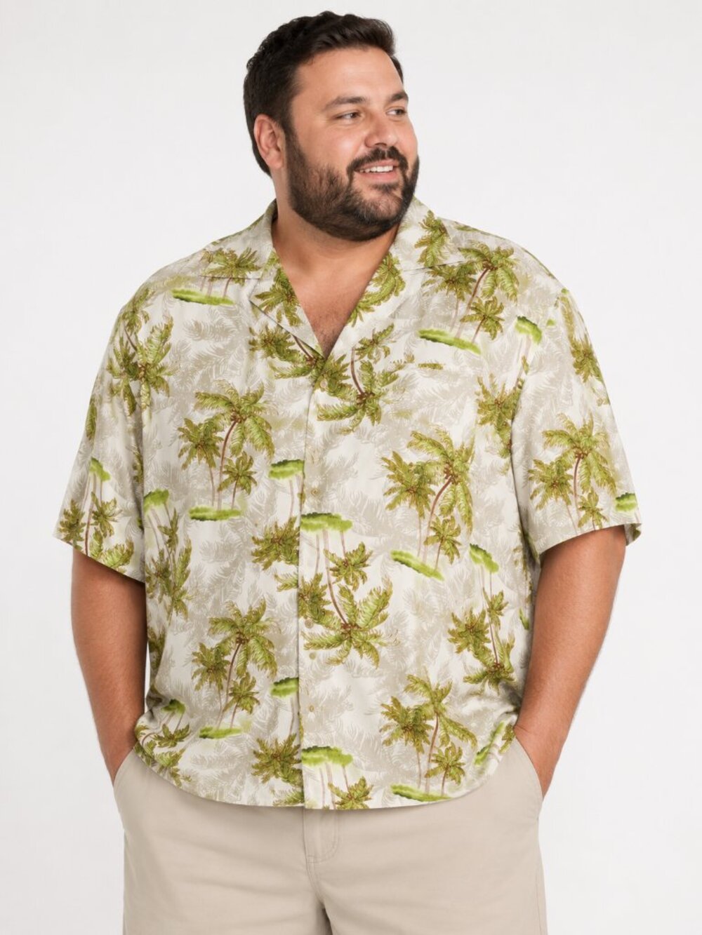 Puritan Men’s 3XL Hawaiian Shirt Palm Tree Tropical Rayon Button Up Camp Aloha B